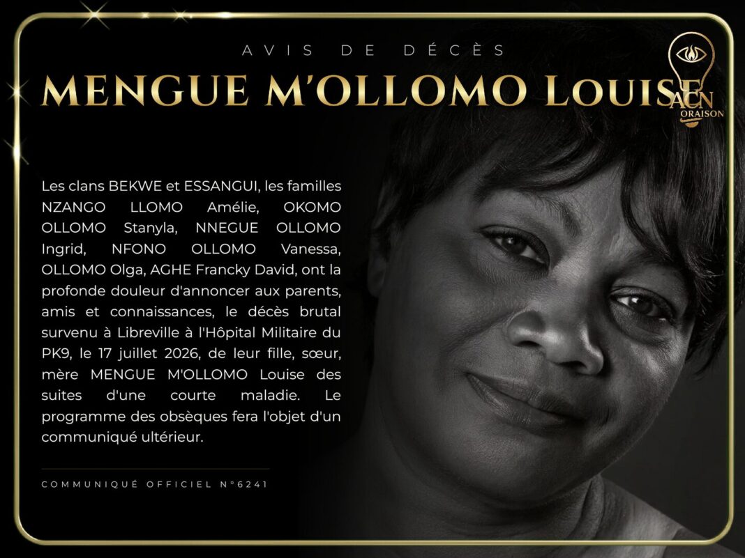 Avis de décès MENGUE M’OLLOMO Louise Avis de décès MENGUE M’OLLOMO Louise