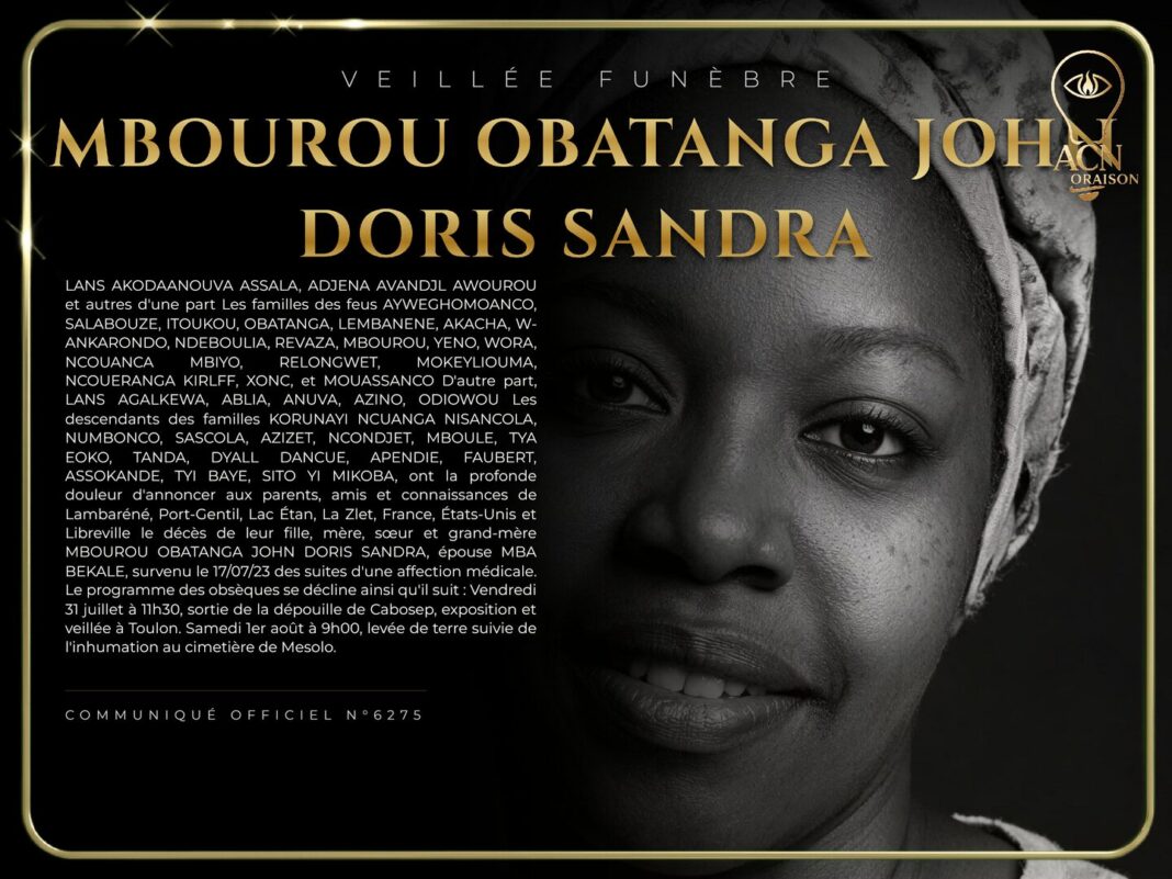 Veillée funèbre MBOUROU OBATANGA JOHN DORIS SANDRA Veillée funèbre MBOUROU OBATANGA JOHN DORIS SANDRA